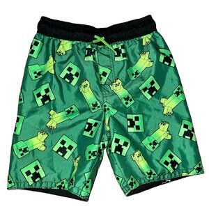 Mojang Minecraft Swim Trunks Shorts Youth Kid Boys Large Green Black